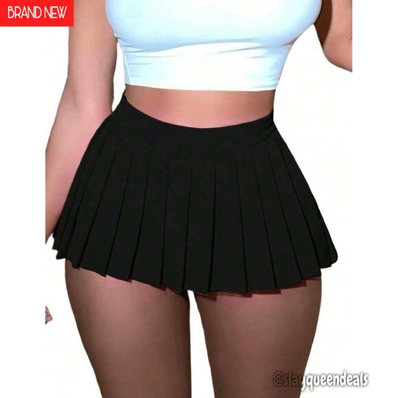 Dresses & Skirts - High Waist Pleated Mini Skirt Elastic Waistband Polyester Spandex Blend